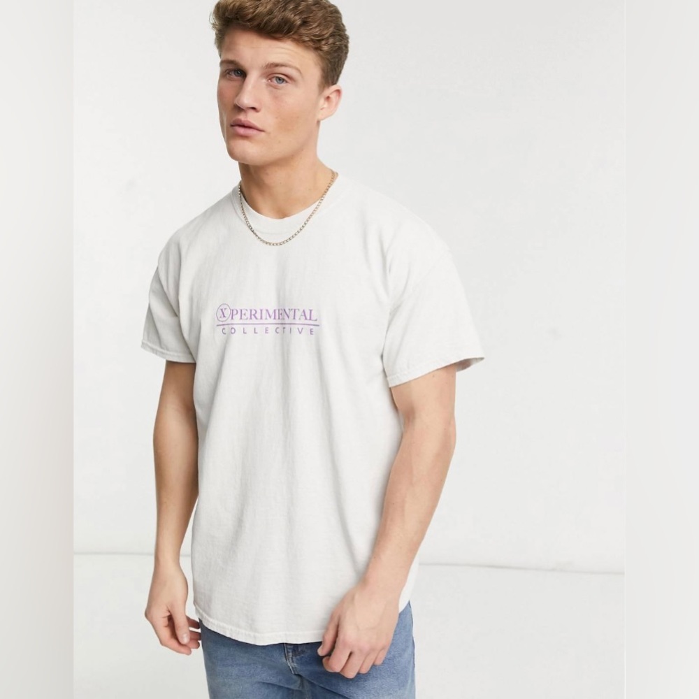 New Look oversized T-shirt with 'xperimental’ print in off white